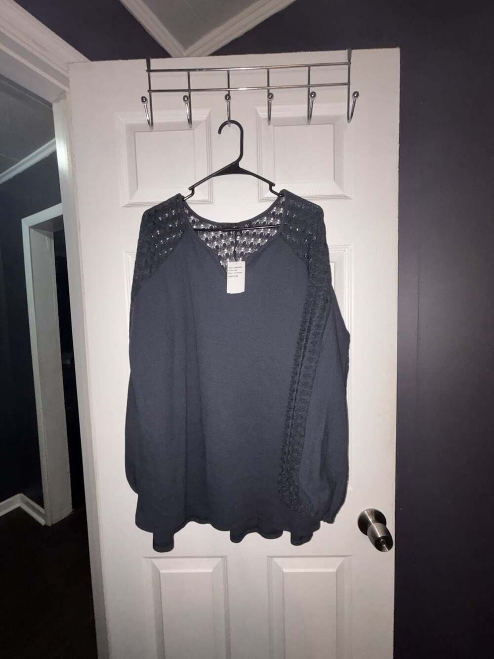 Sonja B. Waffle Knit Long Sleeve Top with Crochet Lace Detailing